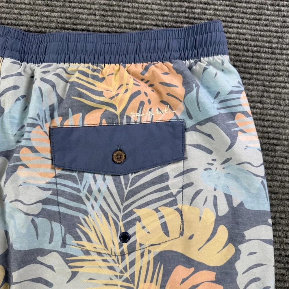 TravisMathew Mens‎ XXL Tropical Palm Print Board Shorts Blue Orange Swim Trunks